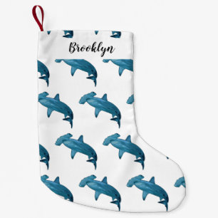 Hammerhead shark cartoon illustration small christmas stocking