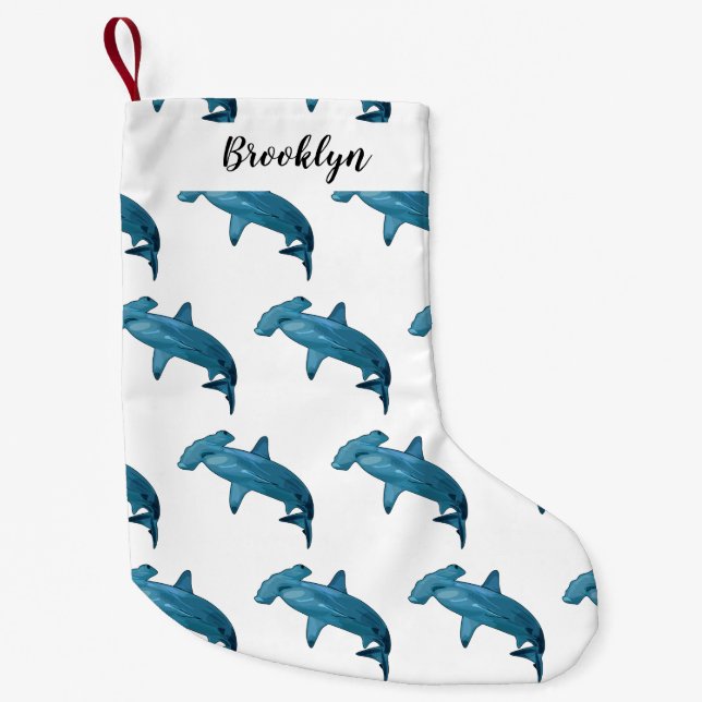 Hammerhead shark cartoon illustration small christmas stocking (Front)