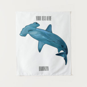 Hammerhead shark cartoon illustration tapestry