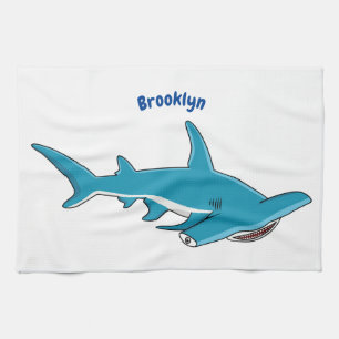 Hammerhead shark cartoon illustration  tea towel