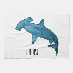 Hammerhead shark cartoon illustration tea towel