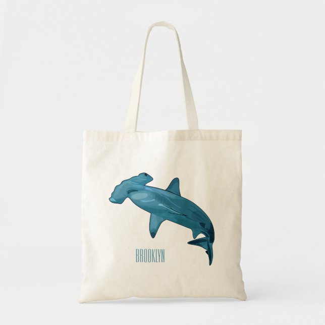 Hammerhead shark cartoon illustration tote bag (Front)