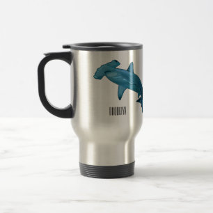 Hammerhead shark cartoon illustration travel mug