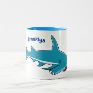 Hammerhead shark cartoon illustration Two-Tone coffee mug
