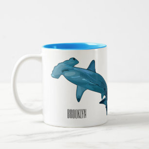 Hammerhead shark cartoon illustration Two-Tone coffee mug