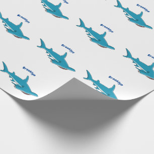 Hammerhead shark cartoon illustration wrapping paper