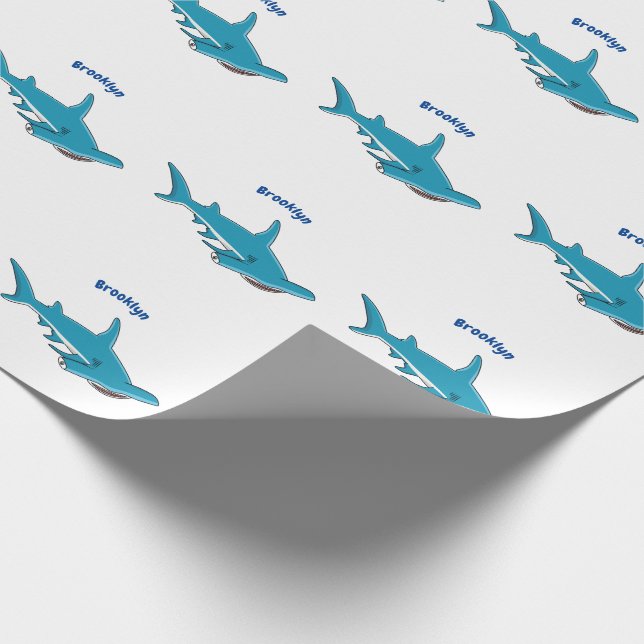 Hammerhead shark cartoon illustration wrapping paper (Corner)