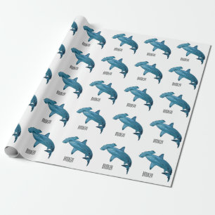 Hammerhead shark cartoon illustration wrapping paper