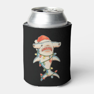 Hammerhead Shark Christmas Santa Hat Xmas Holiday Can Cooler