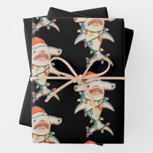 Hammerhead Shark Christmas Santa Hat Xmas Holiday Wrapping Paper Sheet