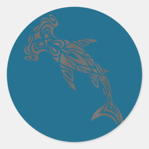 Hammerhead shark hawaiian polynesian tribal tattoo classic round sticker