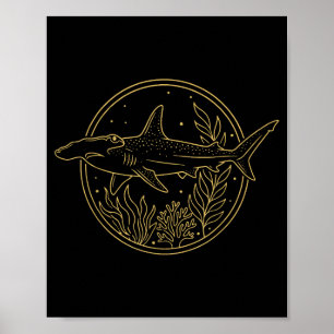 Hammerhead Shark Illustration Ocean Poster