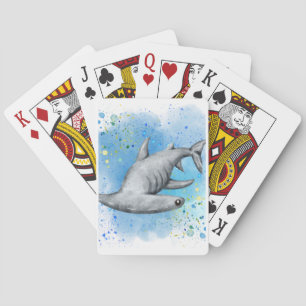 Hammerhead Shark in ocean on playing cards 