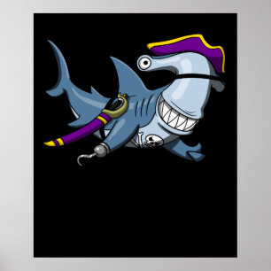 Hammerhead Shark Pirate Ocean Poster