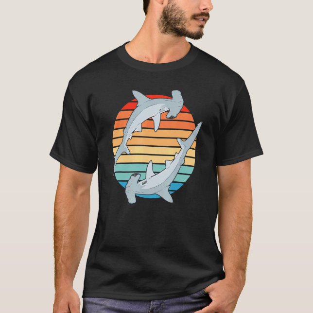 Hammerhead Shark Retro Sunset T-Shirt (Front)