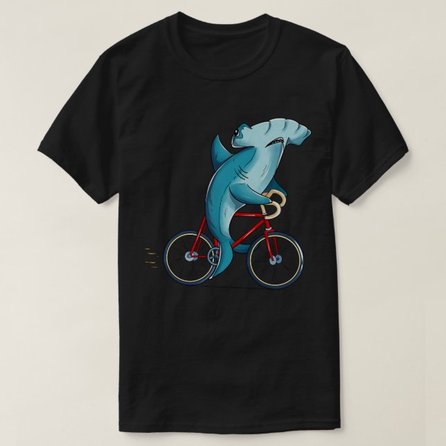 Hammerhead Shark Riding Bicycle Cute Biker gifts T-Shirt (Design Front)