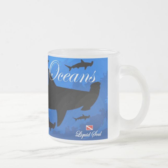 HammerHead Shark - Save Our Oceans Frosted Glass Coffee Mug (Right)