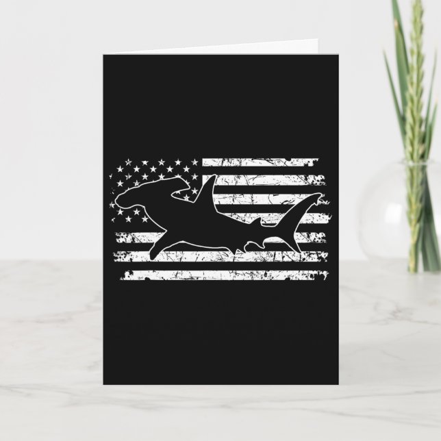 Hammerhead Shark Us Flag Independence Day  Card (Front)