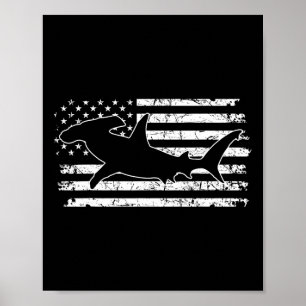 Hammerhead Shark Us Flag Independence Day Poster