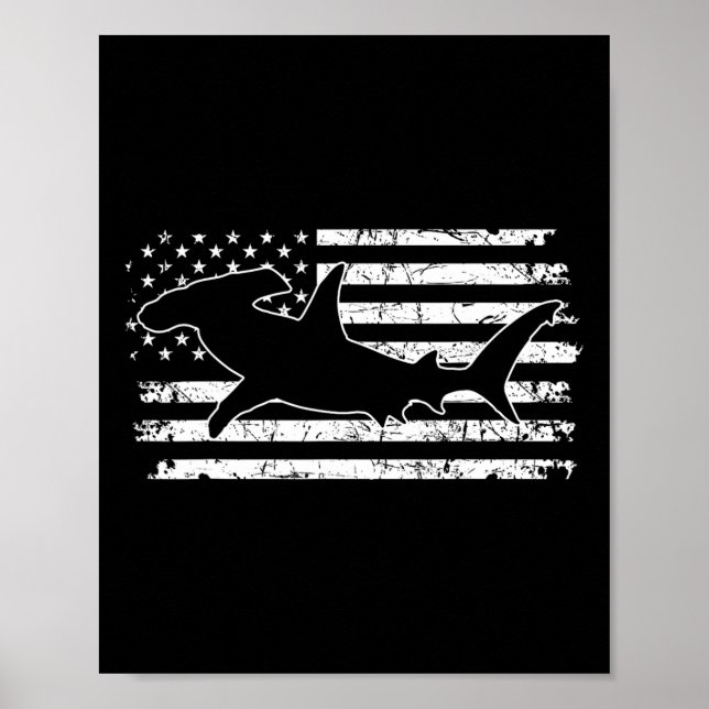 Hammerhead Shark Us Flag Independence Day  Poster (Front)