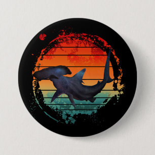 HAMMERHEAD SHARK VINTAGE SUNSET 7.5 CM ROUND BADGE