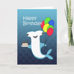 Hammerhead Shark with cake balloons funny birthday Card