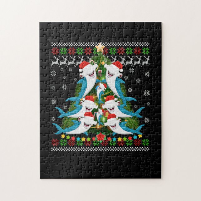 Hammerhead Shark Xmas Lighting Tree Shark Jigsaw Puzzle (Vertical)