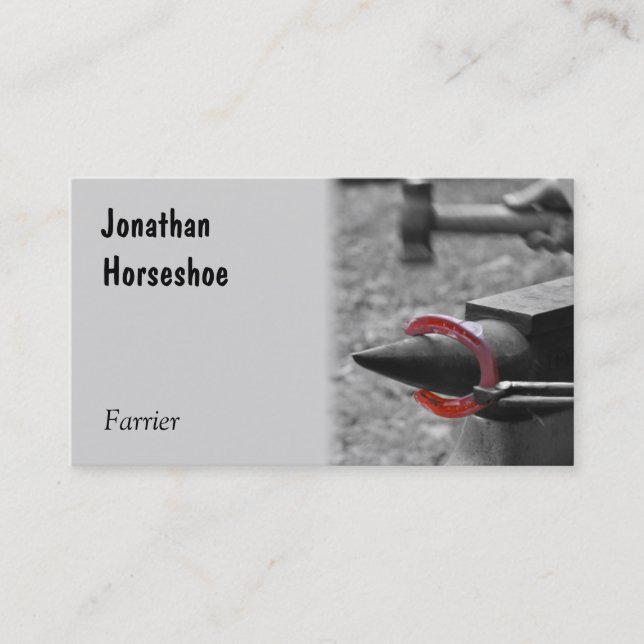 Hammering a red hot shoe on an anvil business card (Front)
