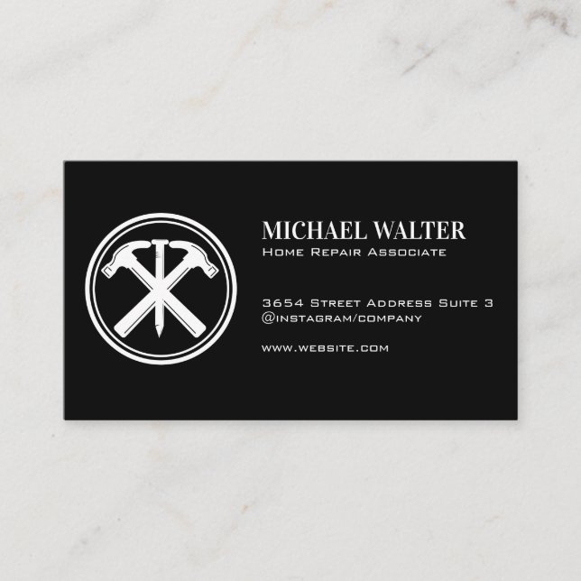 Hammers and Nail | Carpentry Logo Business Card (Front)