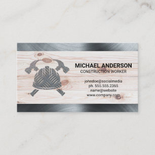 Hammers Hard Hat   Steel   Wood   Construction Business Card