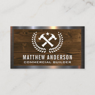 Hammers Logo   Wood Background   Metal Trim  Business Card