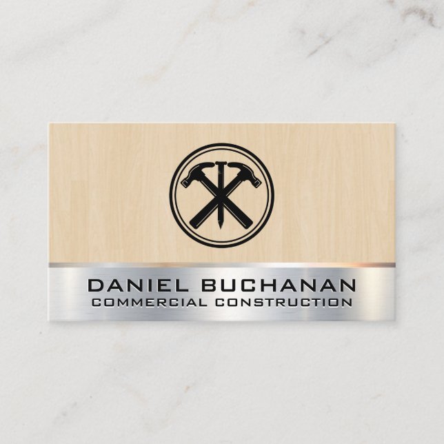 Hammers Nail Logo | Wood Metal | Construction Business Card (Front)