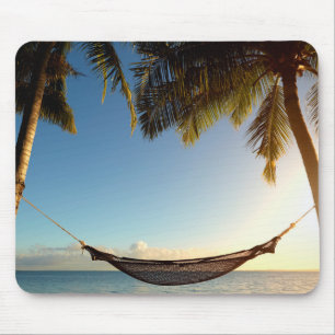Hammock Between Palm Trees on Tropical Beach Mouse Mat
