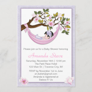 Hammock Girl Baby Shower Invitation - Black Hair