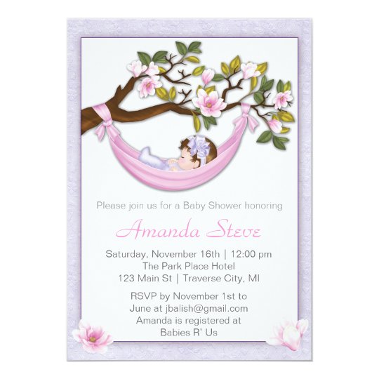 Hammock Girl Baby Shower Invitation- Brunette Hair Card