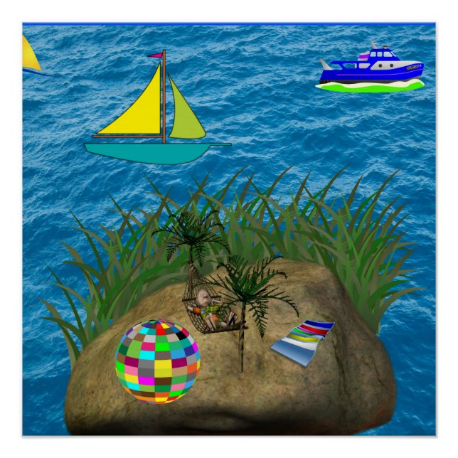 hammock ocean beach blue poster (Front)