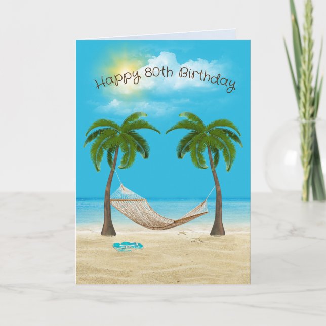Hammock on Beach 80th Birthday   Card (Front)