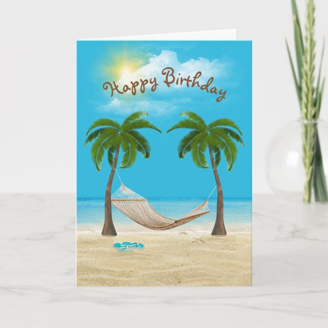 Hammock on Beach Birthday  Card (Front)