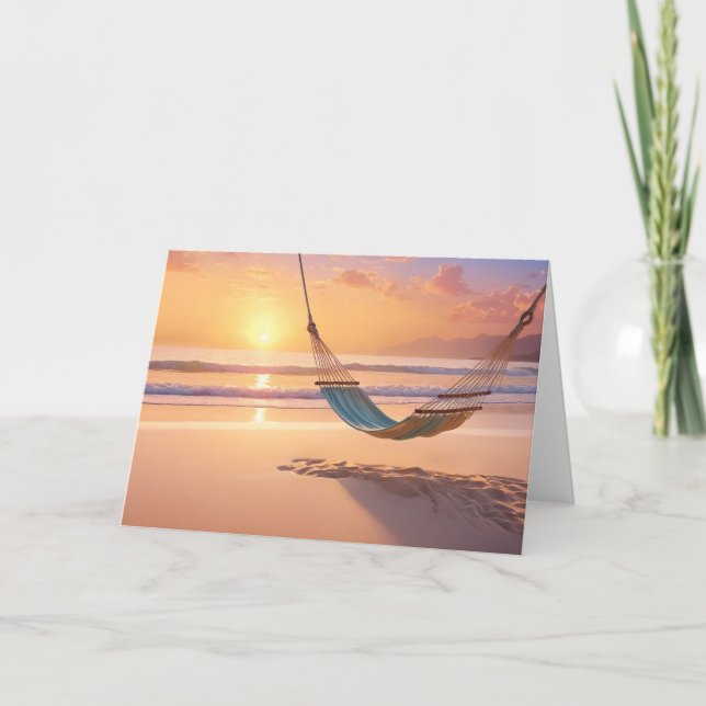 Hammock on the Beach at Sunset Card (Front)