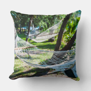 Hammock on the beach, Fiji Cushion