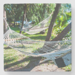 Hammock on the beach, Fiji Stone Coaster