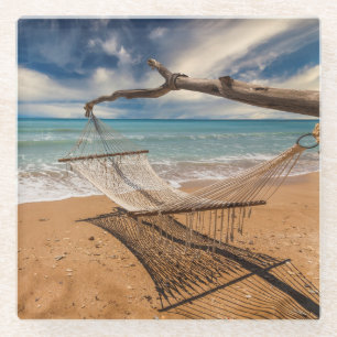 Hammock on the Shore Glass Coaster