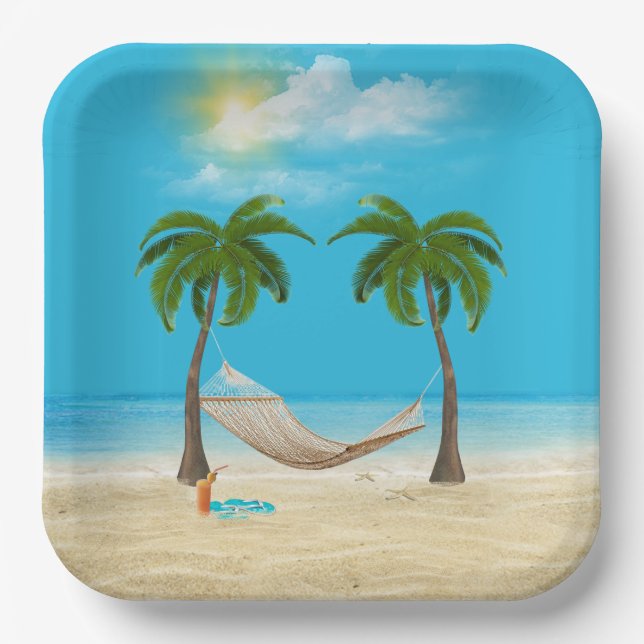 Hammock on Tropical Beach  Paper Plate (Front)