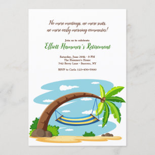 Hammock Under Coconut Tree Retirement Party Invitation