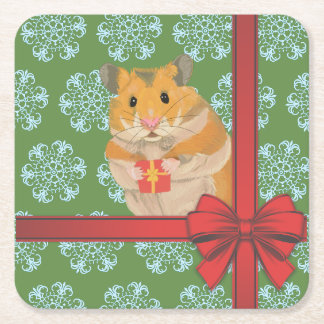 Hammy Christmas Hamster Christmas Square Paper Coaster