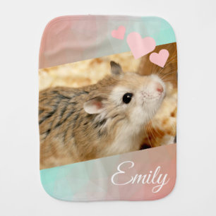Hammyville - Cute Hamster Heart Pastel Pink Green Burp Cloth
