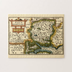 Hampshire, Southampton County England Historic Map Jigsaw Puzzle