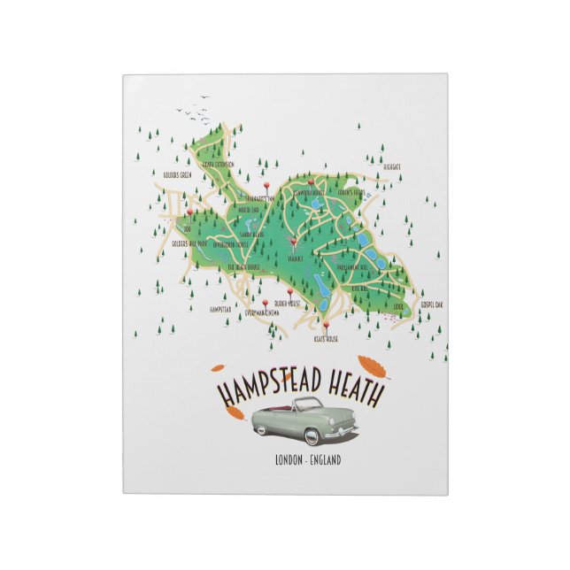 Hampstead Heath London England map Notepad (Rotated)