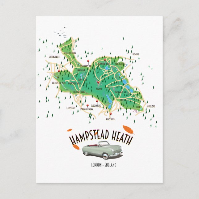 Hampstead Heath London England map Postcard (Front)