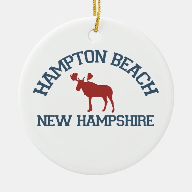 Hampton Beach - Moose Design. Ceramic Tree Decoration (Front)